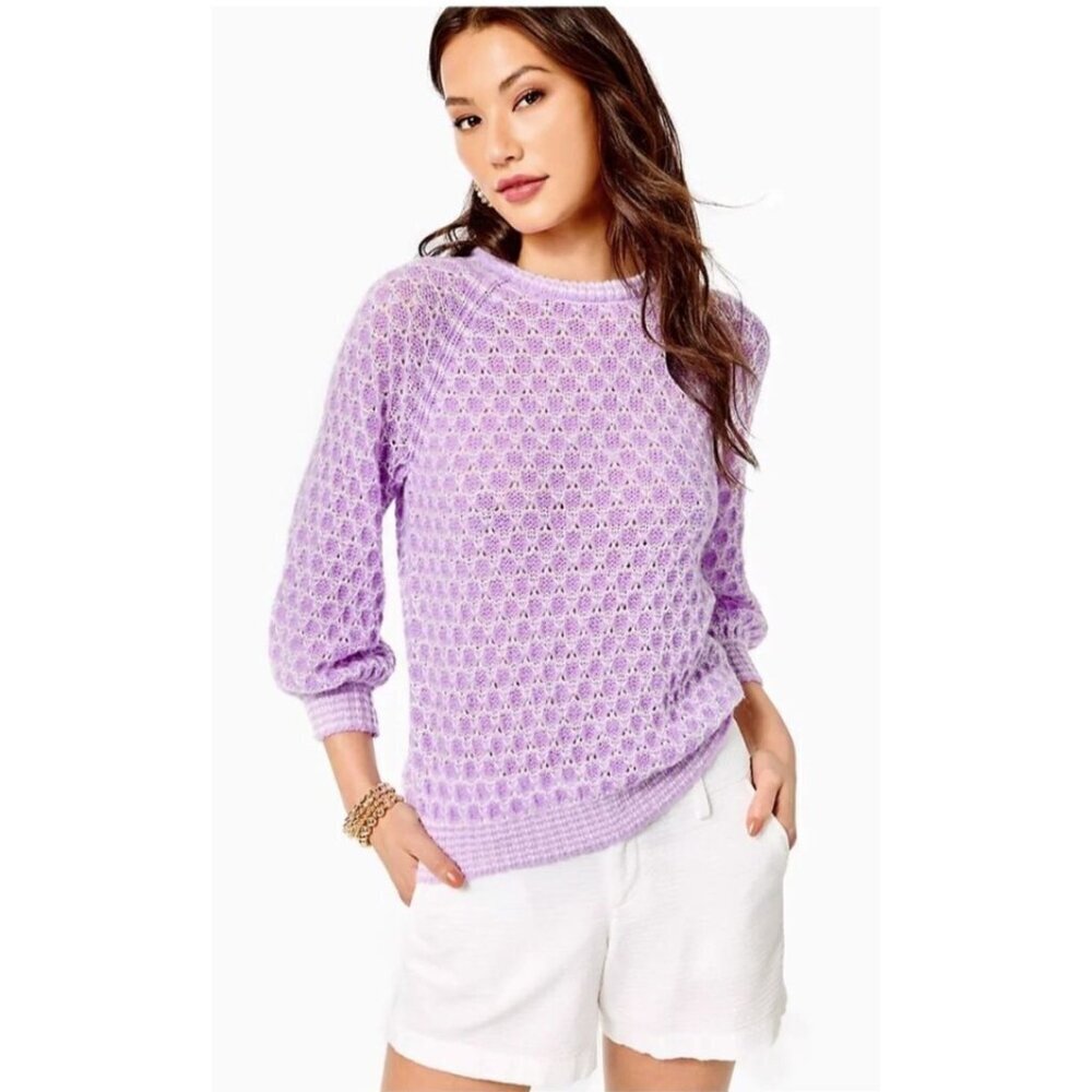 Lilly Pulitzer Corabelle Sweater Balloon Sleeve Purple Iris Wool Size Small